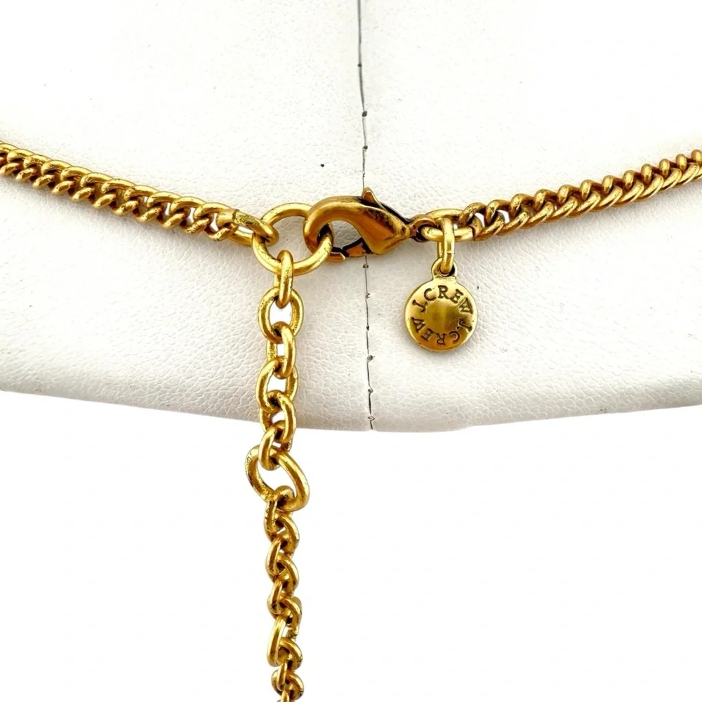 J. Crew Gold Necklace with Peach Rhinestones and Gray Tassels